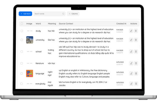 Review the words you have saved in the extension